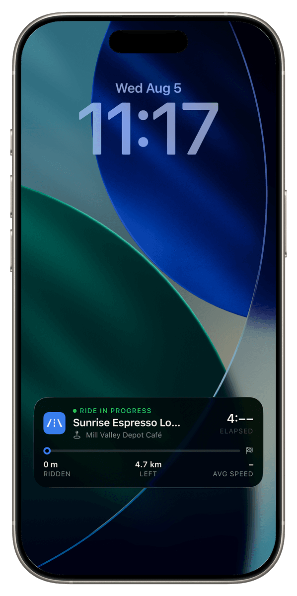 iOS lock screen showing the Equipe ride Live Activity