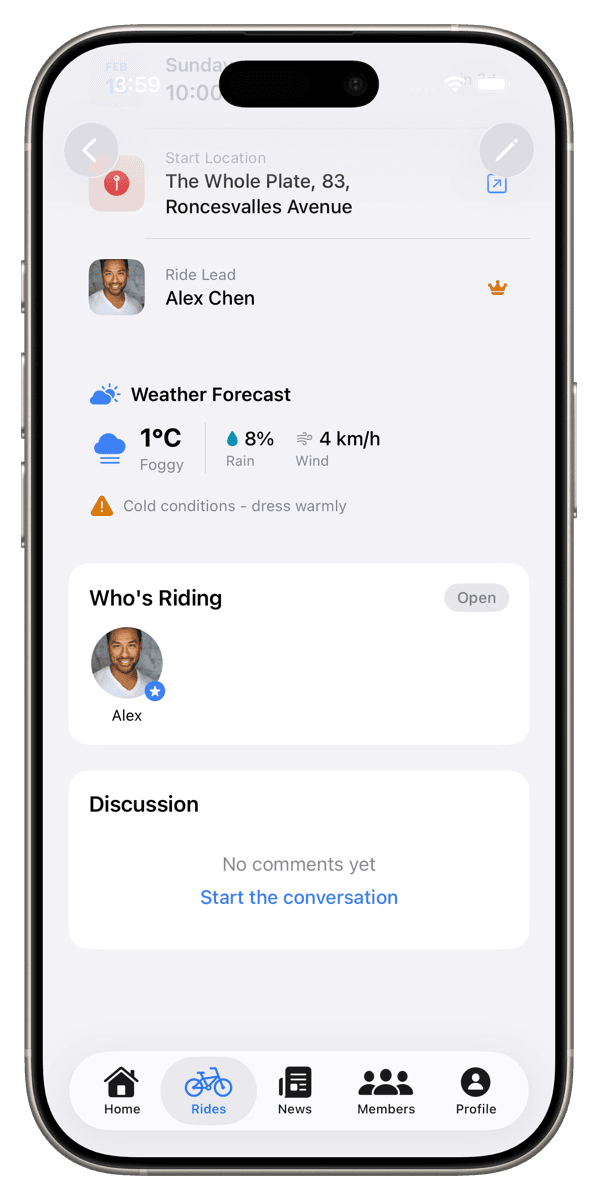 Ride detail with participants