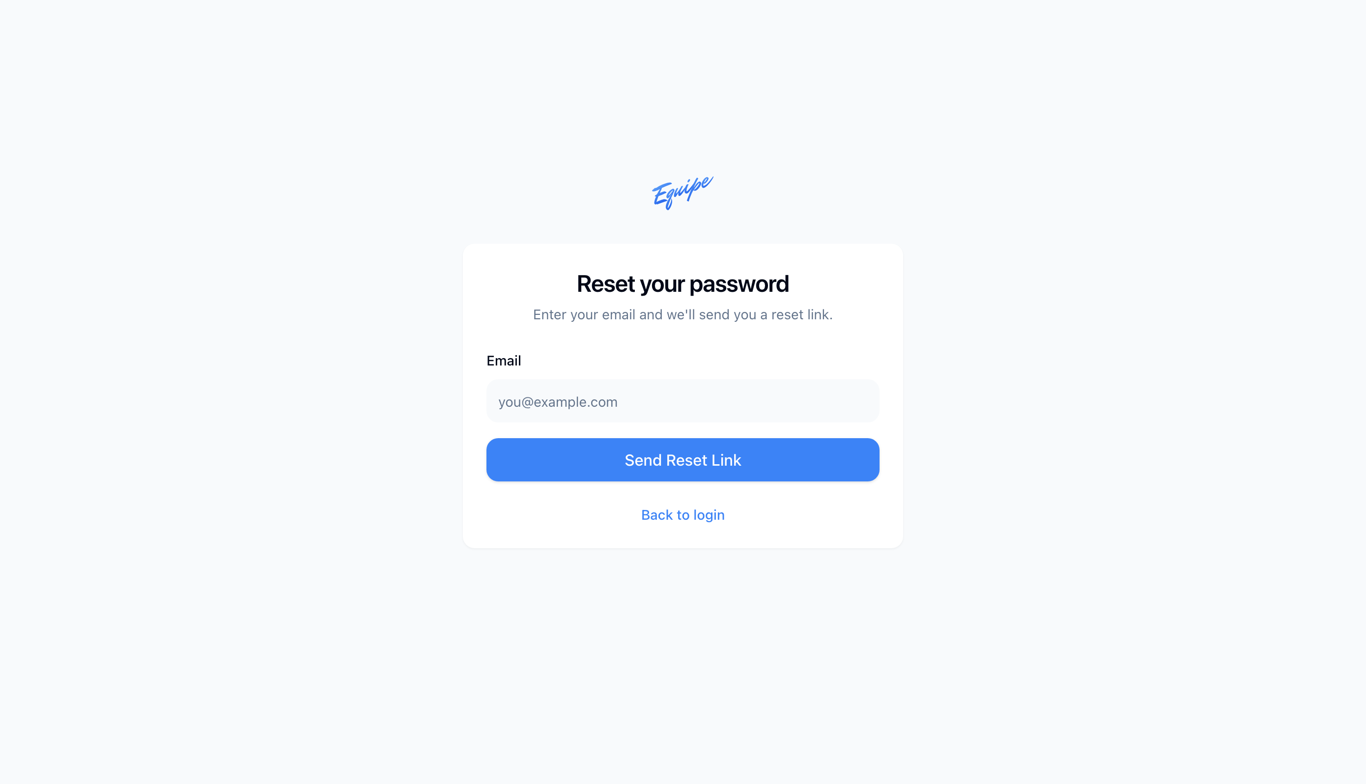 The reset password form on the web app with the Send Reset Link button