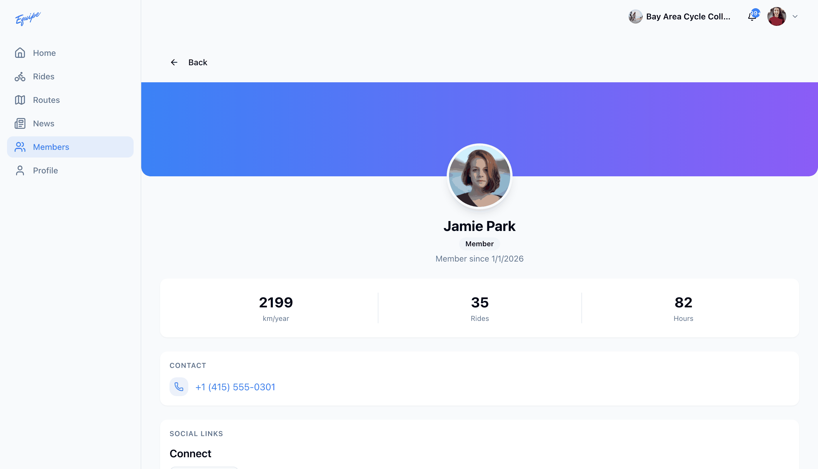 The Contact section on a member profile on the web