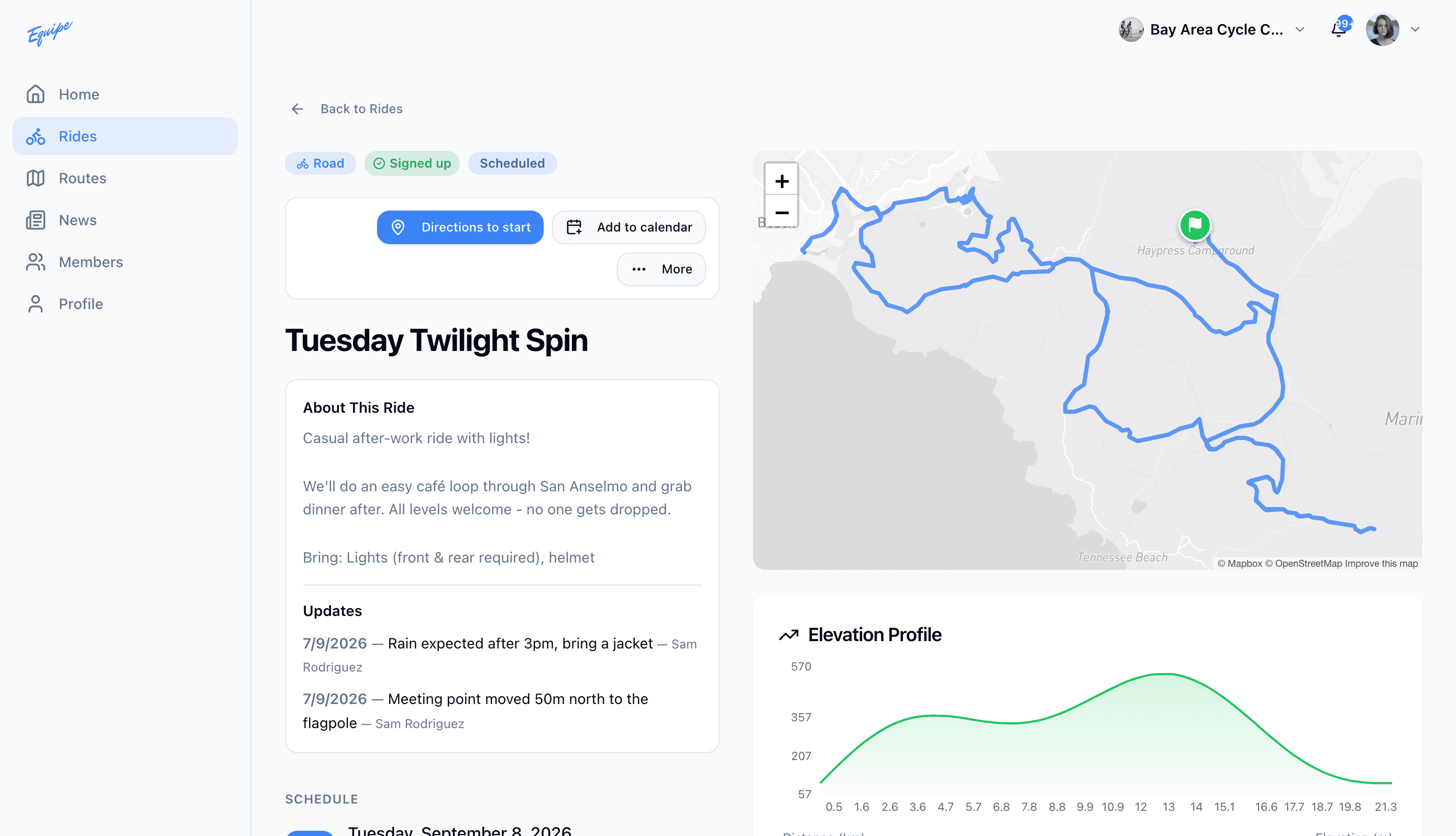 The ride detail page on the web with the Join button