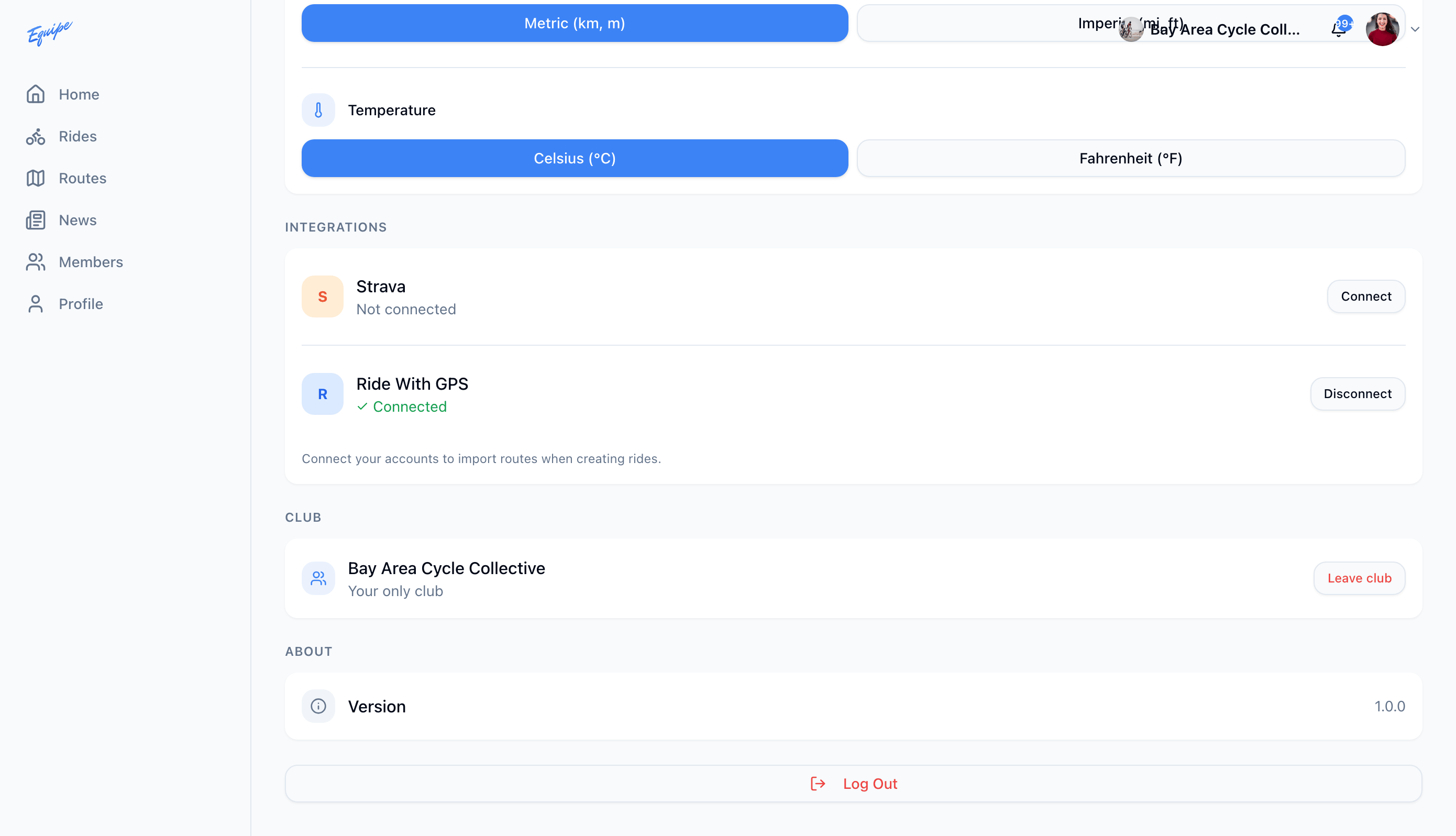 The Strava row under Integrations on the web Settings page